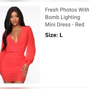 Sheer Statement Sleeve Red Dress.  Large.  Stretchy.